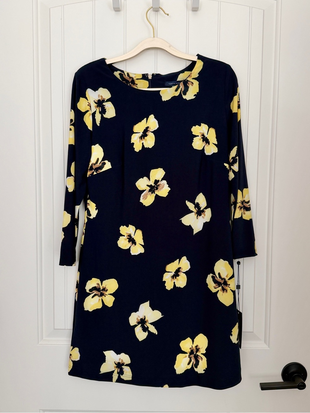 Tommy Hilfiger Dark Navy Midi Dress with Yellow Floral Print